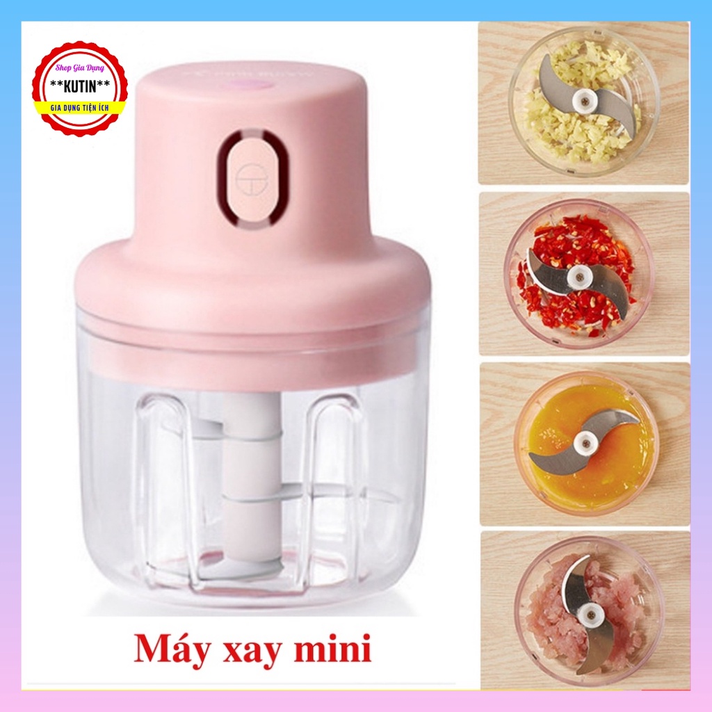 Máy Xay Mini Cầm Tay 250 ml - Máy Xay Đa Năng Sạc Điện, Có Cổng Sạc Usb - Xay Tỏi, Ớt, Hành