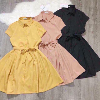 Đầm sơmi xoè cài nút kèm dây thắt eo duyên dáng