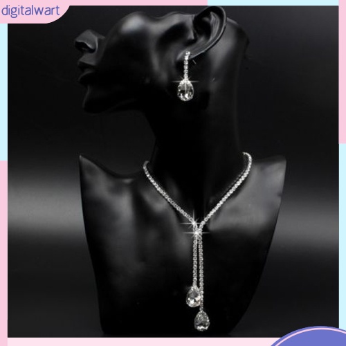 Bộ dây chuyền &amp; bông tai đính kim cương hình giọt nước cho cô dâu