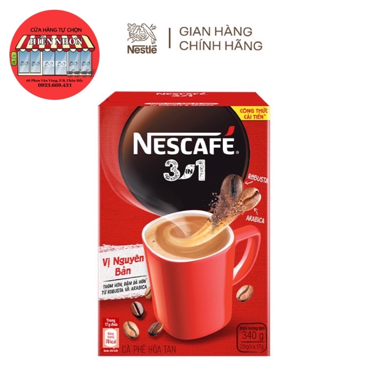 Cà phê hòa tan Nescafé 3in1 công thức cải tiến - vị nguyên bản ( 20 gói x17g)