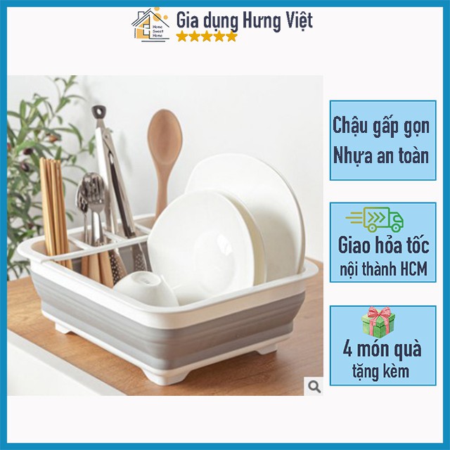 Chậu úp chén bát, giá úp cốc, đũa thìa gấp gọn kiêm chậu rửa, sản phẩm 2 trong 1 thông minh [CHẬU ÚP]