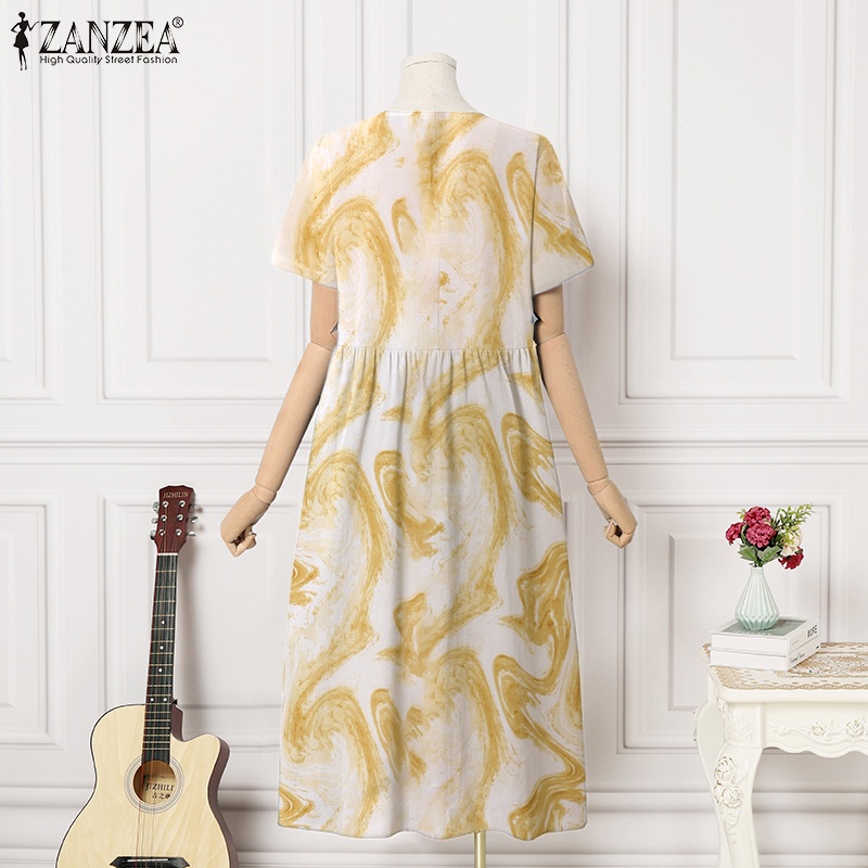 Zanzea Đầm Nữ Ngắn Tay Cổ Tròn Form Rộng Thời Trang Hàn