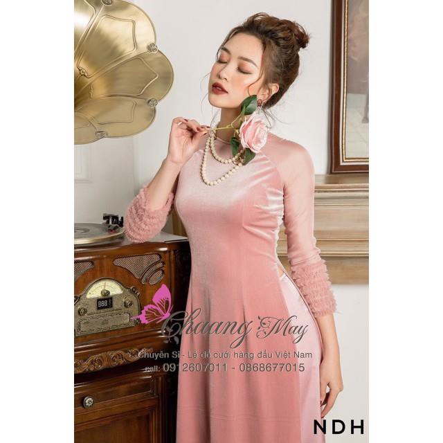 Áo dài nhung Hồng Tây ⚡ FREESHIP ⚡ Màu áo dài ngọt ngào, đẹp sang chảnh kèm quần
