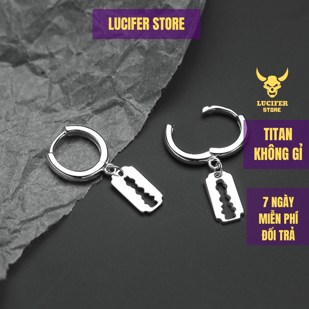 Khuyên tai Nam Bạc Unisex Tròn to nhỏ Sang Chảnh Cá tính Cute Ngầu Dao Lam Lucifer Store  Hoa tai Titan - HT Dao Lam