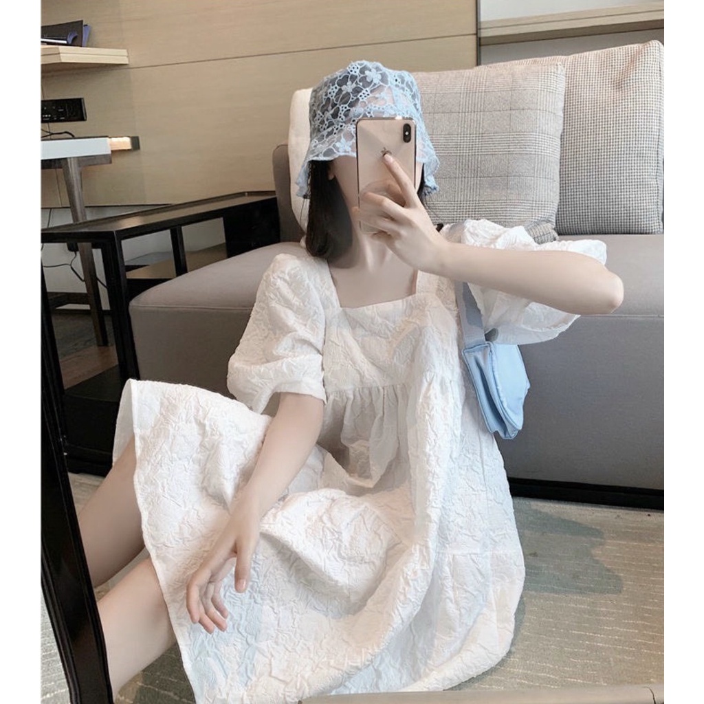 Váy Bầu Đẹp, Đầm Bầu Thiết Kế Thời Trang Chất Xốp Tay Ngắn Cổ Vuông Xinh Xắn AO49 Lin Store66