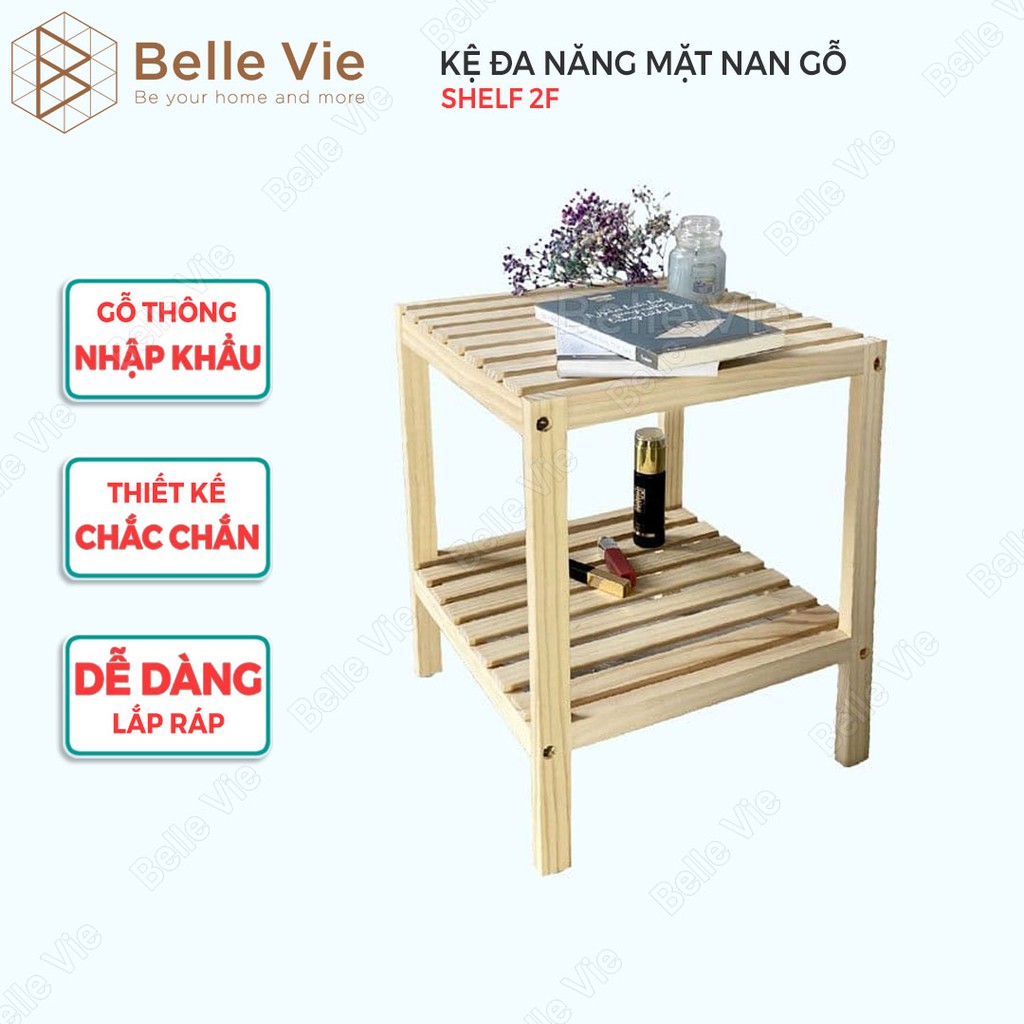 Kệ Đầu Giường Khung Gỗ Mặt Nan 2 Tầng BELLEVIE Kệ Gỗ Đa Năng Để Đầu Giường Shelf 2F