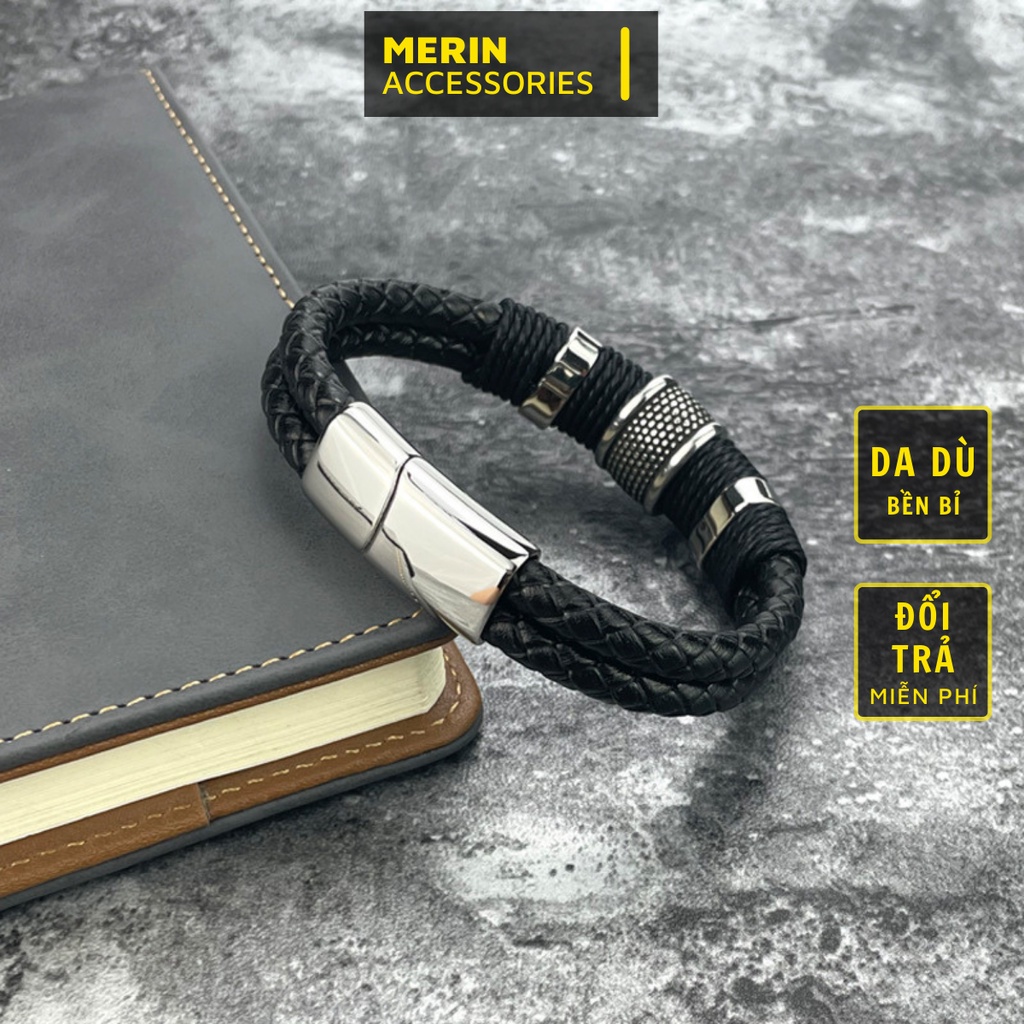 Vòng Tay Nam Lắc Tay Unisex Thời Trang Đeo Tay Nam Nữ Basic Merin Accessories  Màu Đen - Vòng Tay Da RETRO
