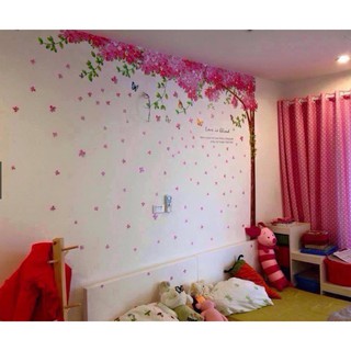 DECAL DÁN TƯỜNG CÂY HOA ANH ĐÀO MÀU HỒNG SITE TO NHẤT 3 TỜ