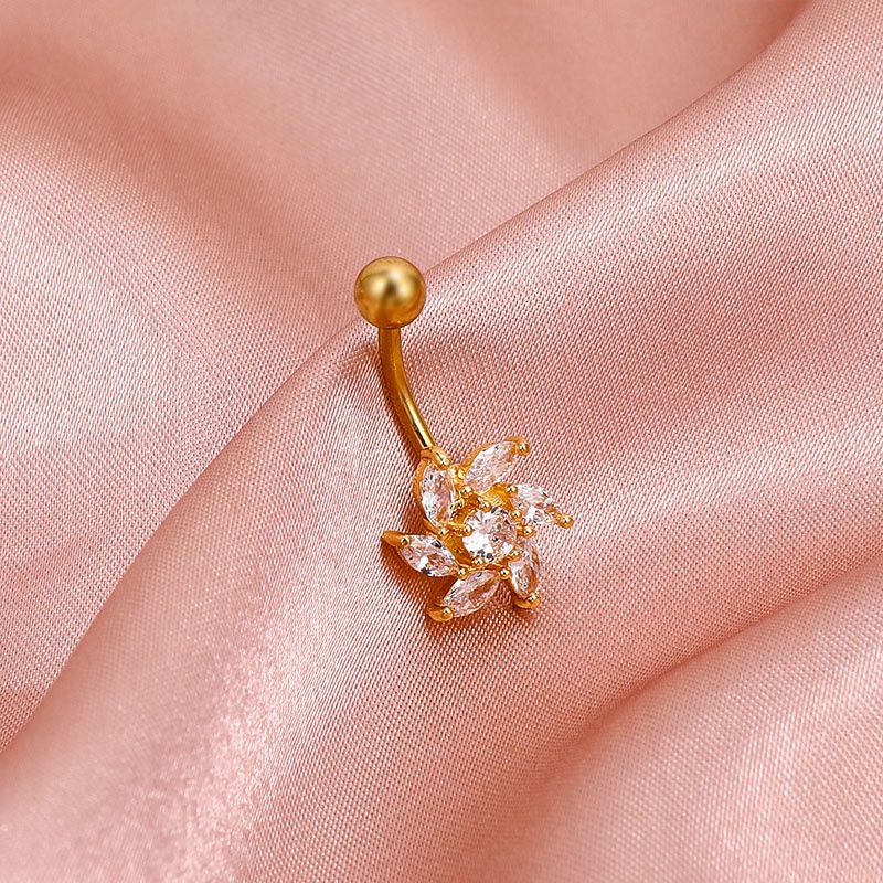 Khuyên xỏ rốn bông hoa đính đá đơn giản thời trang