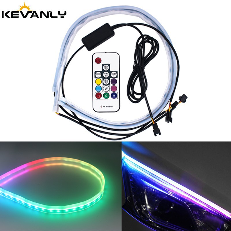 Bộ 2 đèn LED Kevanly RGB DRL dẻo 30/45/60cm điều khiển từ xa chống nước gắn đèn xi nhan/mắt thần xe ô tô