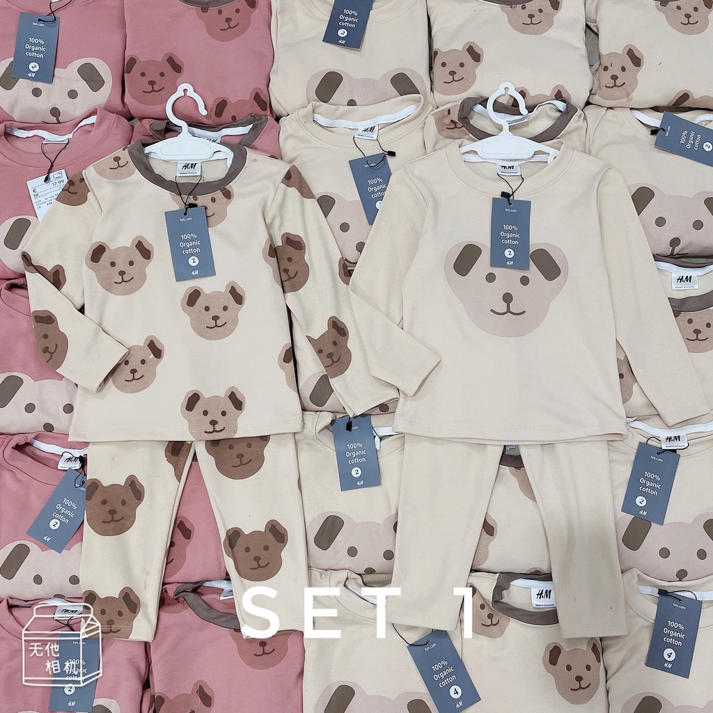 A64- Set 2 Bộ Bé Gái Gấu Be Hồng