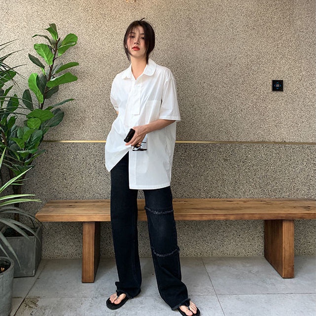 Áo sơ mi dáng rộng thiết kế mới thời trang phong cách Hàn Quốc dành cho nữ