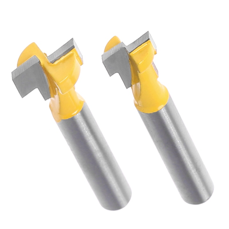 Set 2 Mũi Phay Router Hình Chữ T Chuôi Vàng 1 / 4 &quot;Chuôi Lục Giác Cho 3 / 8 '' &amp; 1 / 2 ''