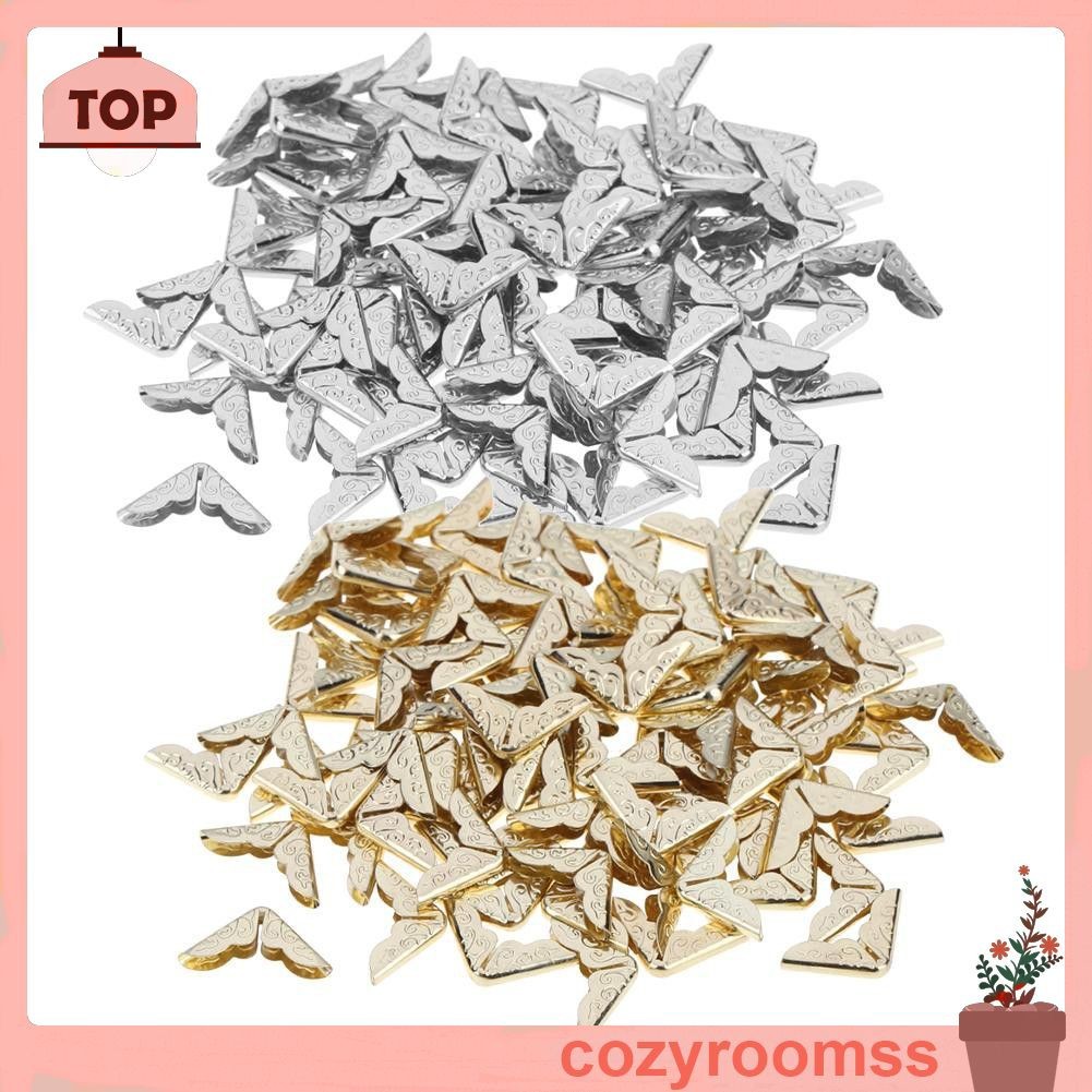 Bộ 100 miếng kim loại gắn trang trí góc tập scrapbook/album/thiệp/hồ sơ nặng 33g dài 8mm