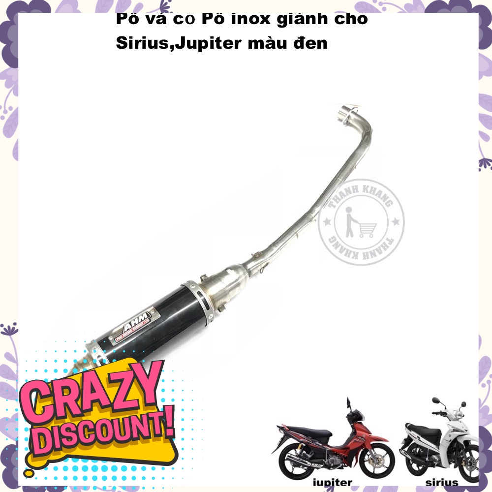 Pô AHM màu đen và cổ pô inox dành cho sirius, jupiter thanh khang 006001321 006001303