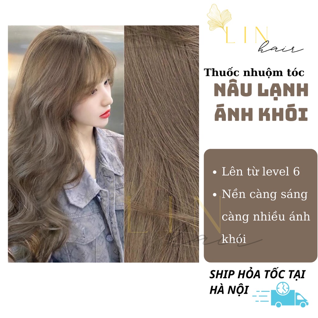 Thuốc nhuộm tóc NÂU LẠNH ÁNH KHÓI lên từ nền nâu KHÔNG CẦN TẨY kèm oxy tặng gói gội xả phục hồi Linhair