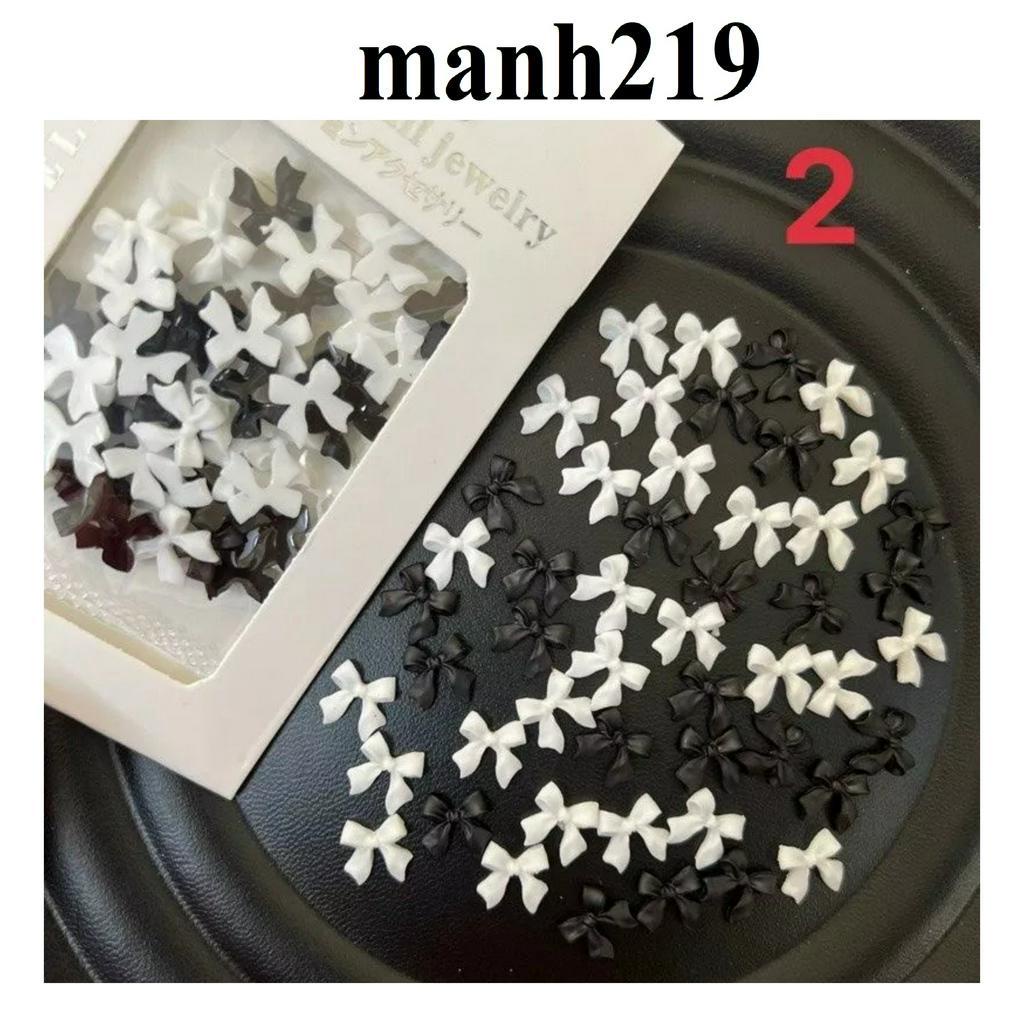 Set Charm Nơ Đính Móng Đen Trắng Nail