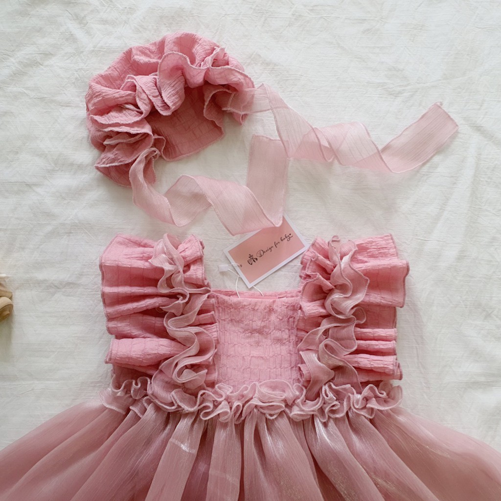 Body váy cho bé gái từ 3-13kg với màu hồng dễ thương - Tặng kèm nón