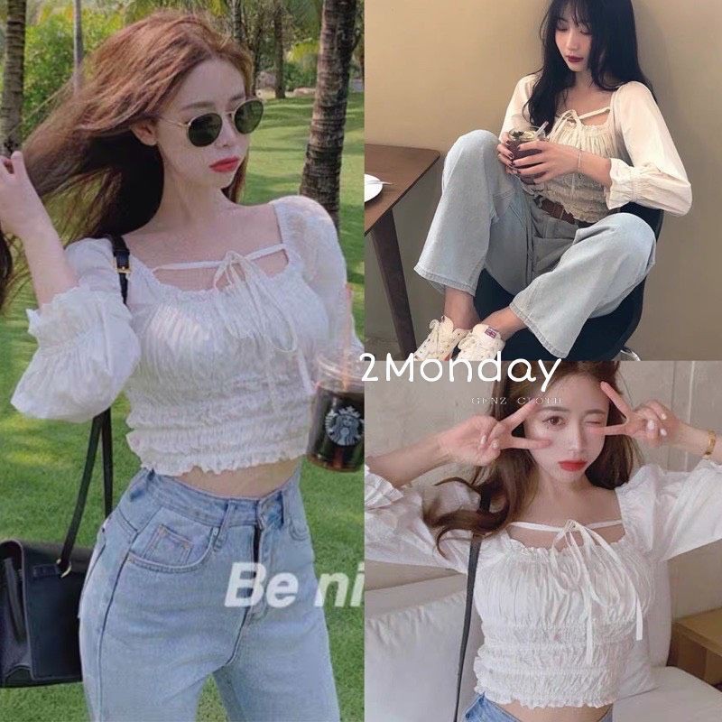 [Ảnh thật/Video] Áo croptop nàng thơ phong cách Hàn Quốc mặc được nhiều kiểu