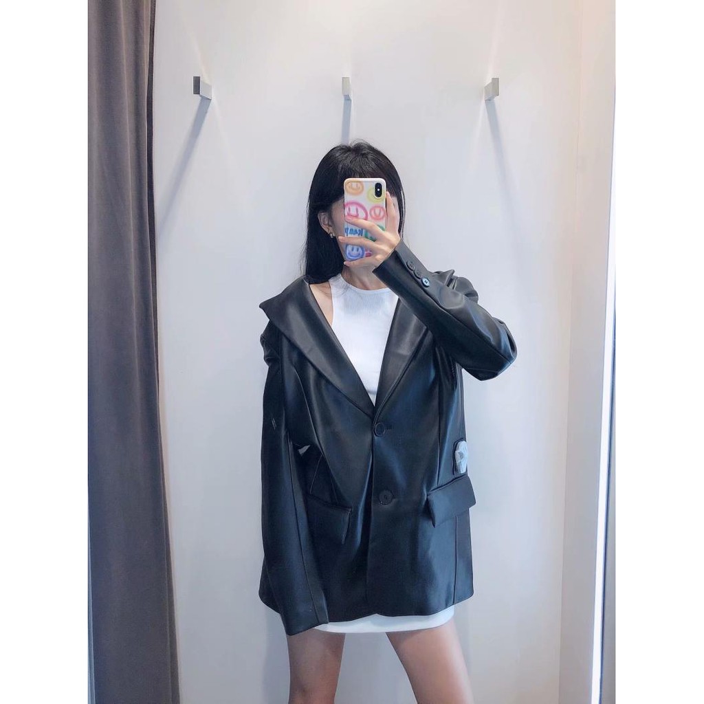 ÁO KHOÁC BLAZER ZRA NỮ OVERSIZE DA MÀU ĐEN - 1255/703 NoBrandLeather