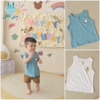 Set 2 áo ba lỗ trắng/xanh trơn trẻ em Little Love