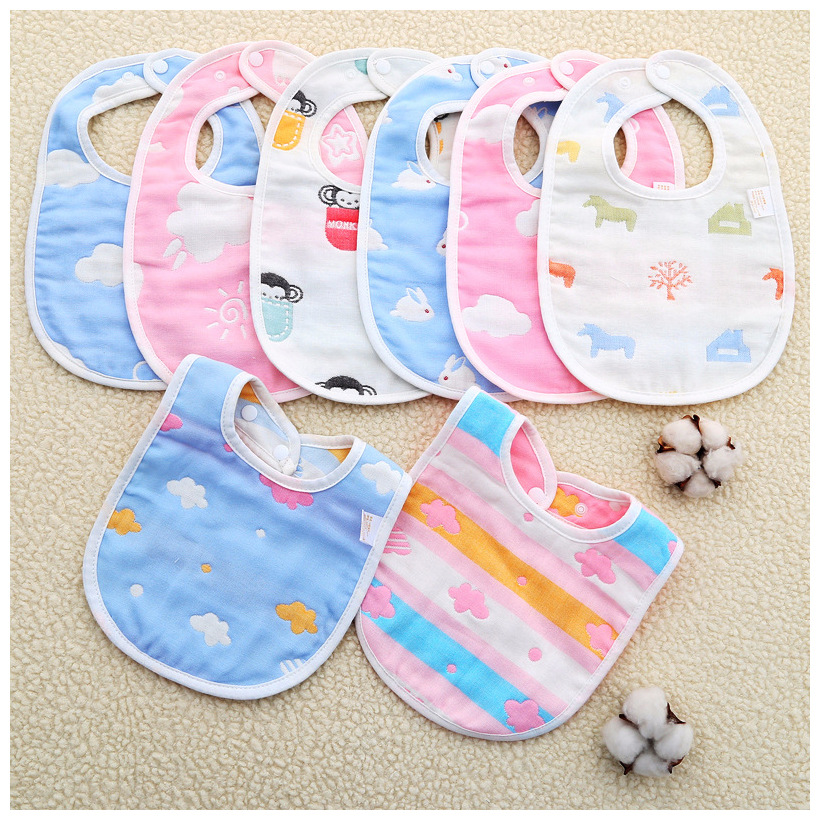 Yếm Ăn Cotton 6 Lớp Hình Chữ U Xinh Xắn Cho Bé