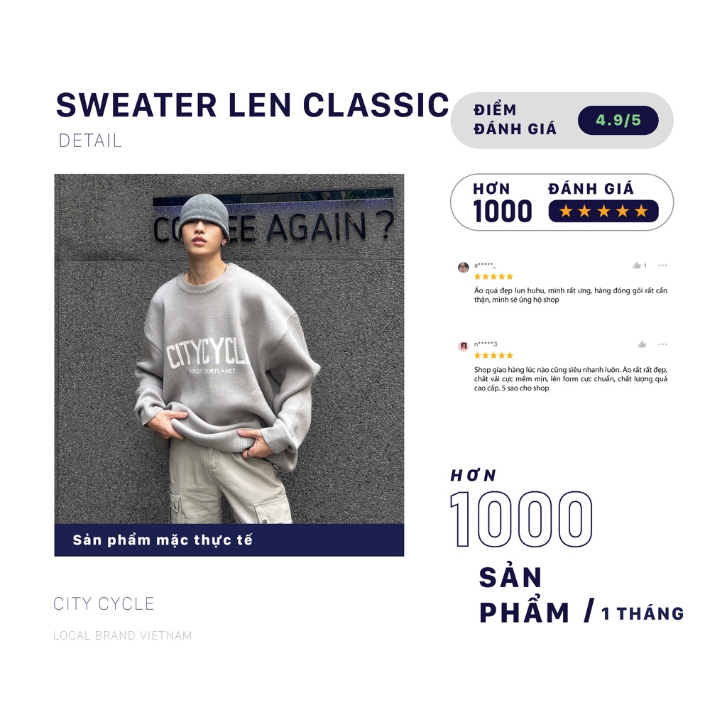 Áo sweater local brand Classic Detail City Cycle chất len form rộng oversize unisex