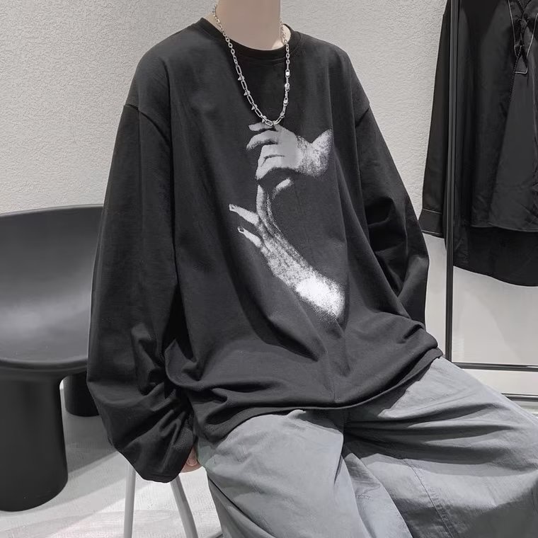 Áo Thun Tay Dài Dáng Rộng In Chữ Hoạt Hình Phong Cách Nhật Bản Thời Trang Cho Nam Và Nữ Size M-5XL