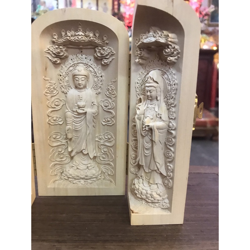 Bộ ba tượng phật như lai Quan âm- Thích ca -gỗ hoàng dương- vật phẩm phong thủy
