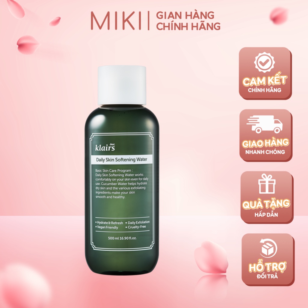 12/2023 Thanh Lý Nước Hoa Hồng Klairs Daily Skin Softening Water Loại Bỏ Da Chết Làm Dịu Cấp ẩm Cho Da 500ml