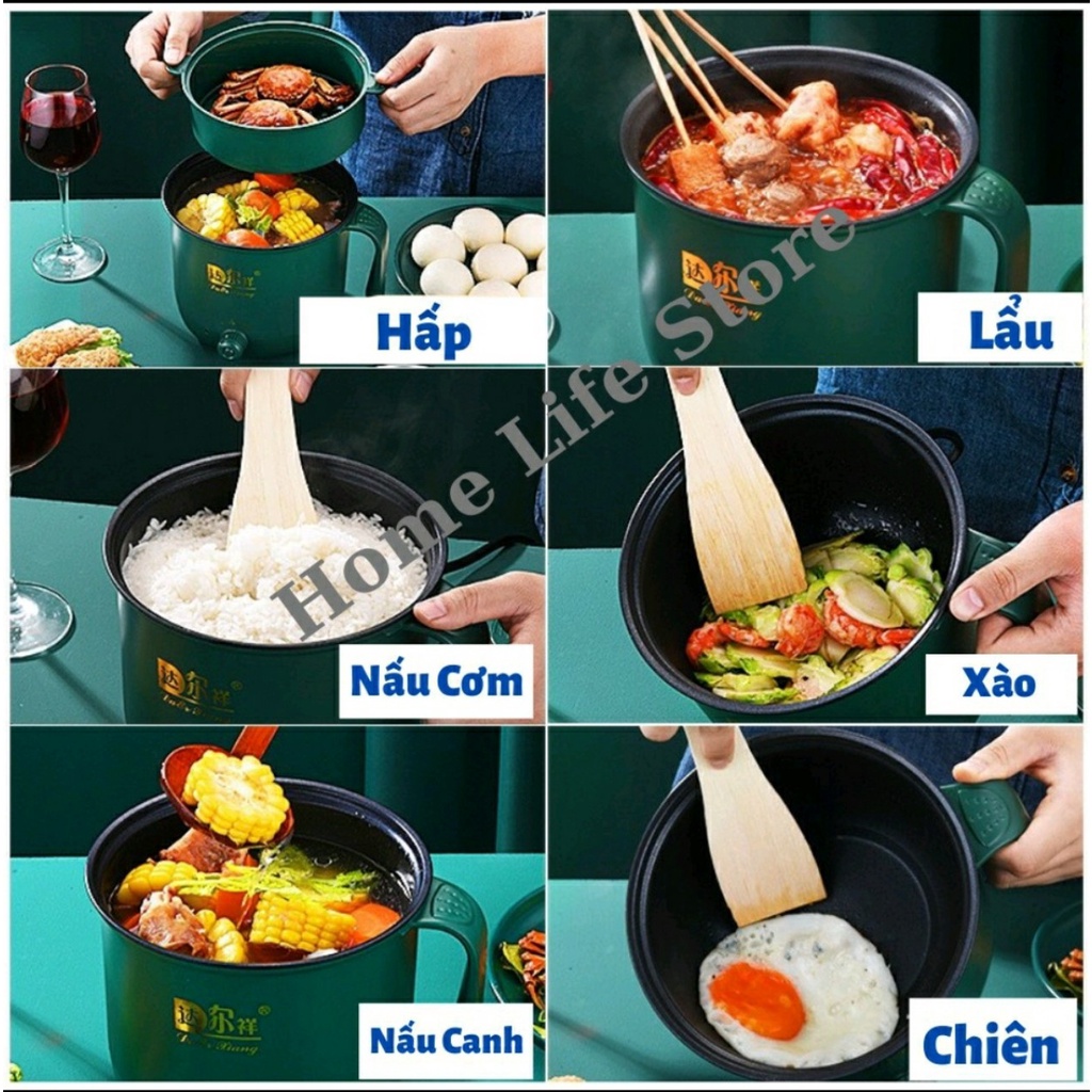 [FREESHIP] Nồi Lẩu Điện Mini 2 Tầng Kèm Giá Hấp Chế Biến Được Nhiều Món Nướng, Luộc, Chiên, Xào Chống Dính (Màu Xanh).