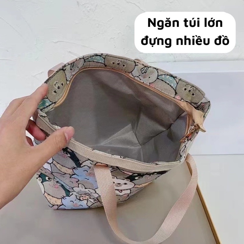 Túi xách thêu hình gấu dễ thương thời trang dành cho nữ đi chơi du lịch đi học