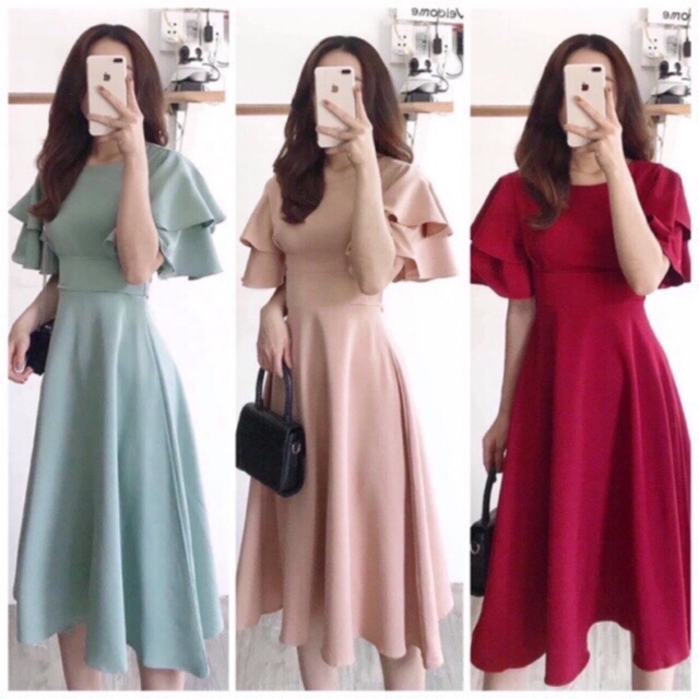 💕Đủ size S M L XL💕 Đầm váy bo eo tay bèo 4 màu đi làm - đi dạo phố - đi tiệc đều đẹp