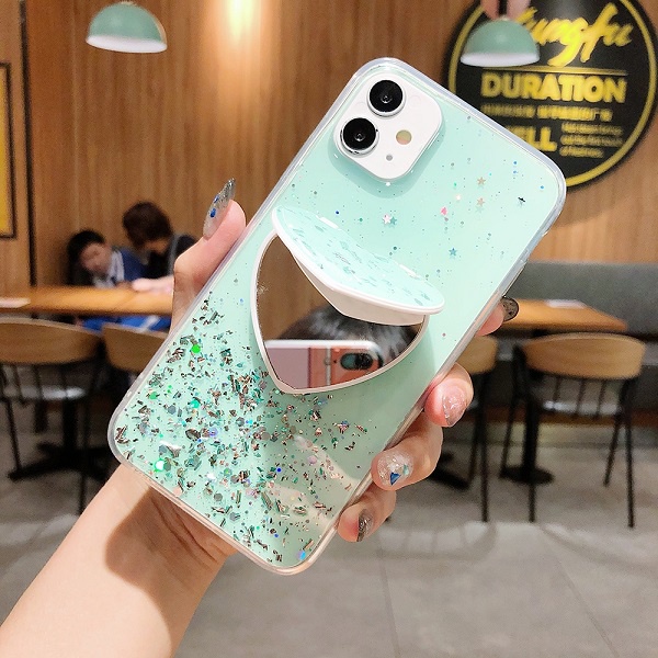 Ốp Điện Thoại Đính Kim Tuyến Có Gương Trái Tim Cho IPhone 11 12 Pro Max X XR XS Max 6 7 8 Plus SE 2020