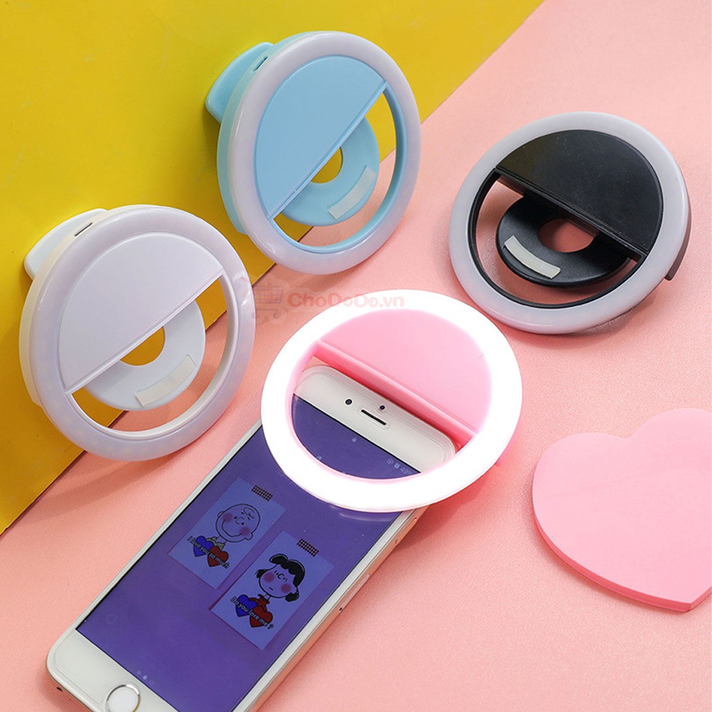 Đèn LED Selfie LD04 có 3 Mức Sáng dùng Pin Sạc Kẹp điện thoại - Đèn Led tự sướng chụp hình live stream