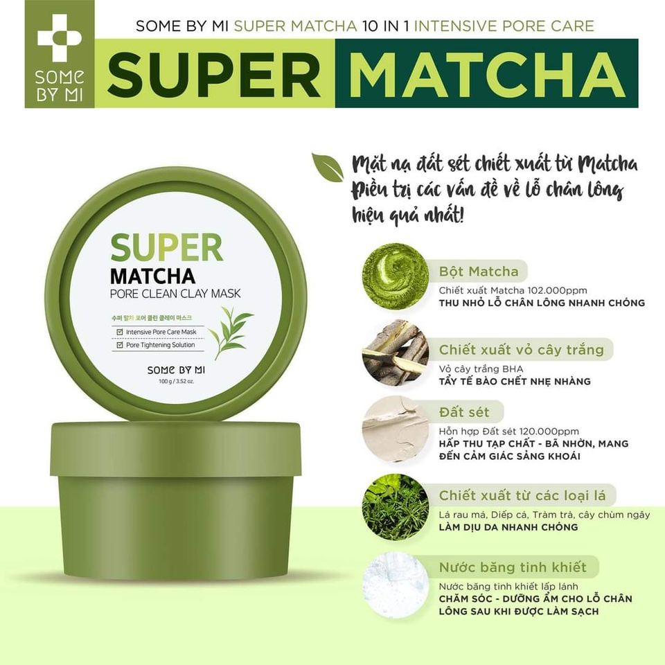 Mặt Nạ Trà Xanh Đất Sét Some By Mi Super Matcha  Pore Clean Clay Mask - Hàn Quốc - 100g