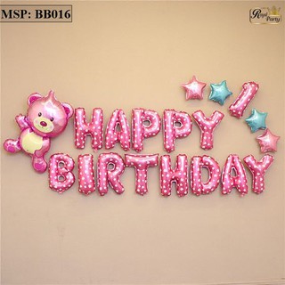 Bộ bóng happy birthday đủ phụ kiện+ bơm tay và băng dính 2 mặt