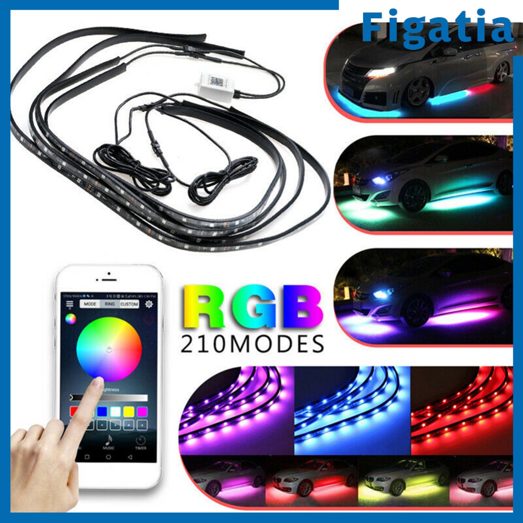 Bộ Dây Đèn Led Rgb 7 Màu Có Điều Khiển Từ Xa Dưới Gầm Xe Hơi