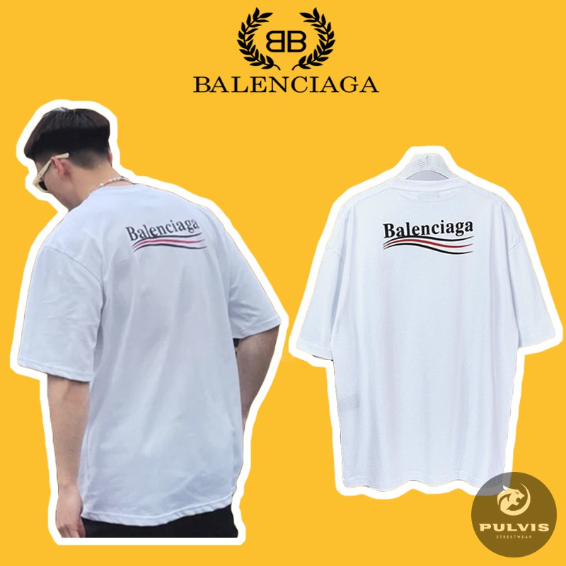 - Áo tee BLCIAGA Wave logo White cao cấp full tag túi, áo thun blciaga