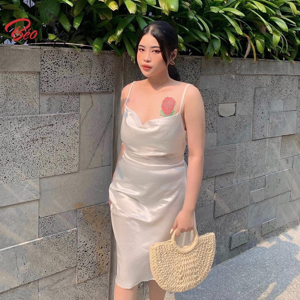 Đầm lụa rút dây xẻ tà cổ đổ sexy siêu hot Bigsize DABS034 Dành cho các nàng từ 55-95kg-Mặc đi chơi, dự tiệc , công sở | BigBuy360 - bigbuy360.vn