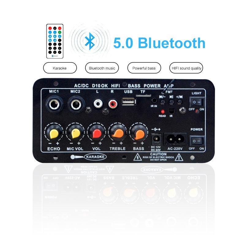 AC 220V 12V 24V Kỹ Thuật Số Bluetooth Stereo Board Khuếch Đại Loa Siêu Trầm Kép Microphone Karaoke Khuếch Đại Cho 8-12 Inch Loa *