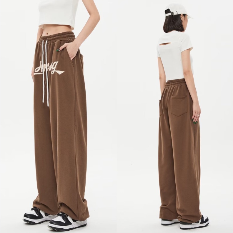 Quần Dài Ống Rộng Lưng Thun Rút Dây In Chữ Phong Cách Hàn Quốc Thời Trang Cho Nam Và Nữ