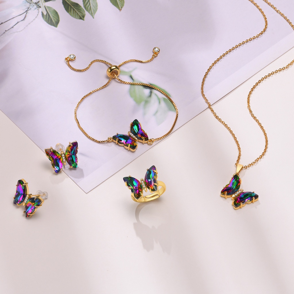 Bộ Trang Sức 4 Món Mạ Vàng Hình Bướm Sang Trọng Thời Trang Cho Nữ