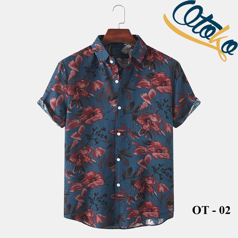Áo Sơ Mi Nam Ngắn Tay Họa Tiết Hoa Lá OT 09 Chất Liệu Lụa Đũi Nhật Cao Cấp Sơ Mi Nam Đẹp Cộc Tay Phong Cách Hàn Quốc | BigBuy360 - bigbuy360.vn