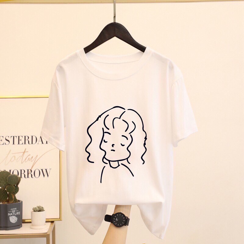 Áo thun cotton dày dặn-  tay lỡ phong rộng - unisex (mẫu cô gái)