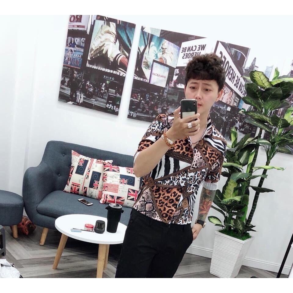 Áo sơ mi nam họa tiết báo