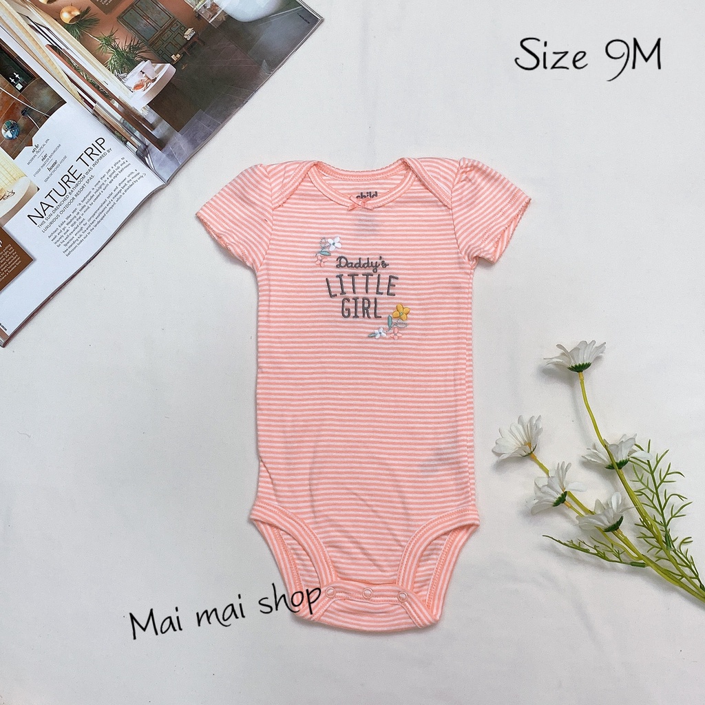 (6-9M chọn màu- gái) Body chip TAY NGẮN xuất dư cổ tròn, cổ đáp chéo cho bé gái sz 6-9M- Bộ liền thân cho bé