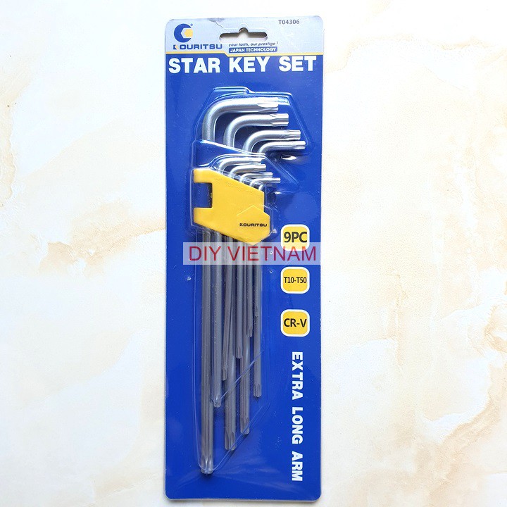 Bộ lục giác hoa thị dài Nhật Bản Kouritsu 9 chi tiết, bảo hành 12 tháng