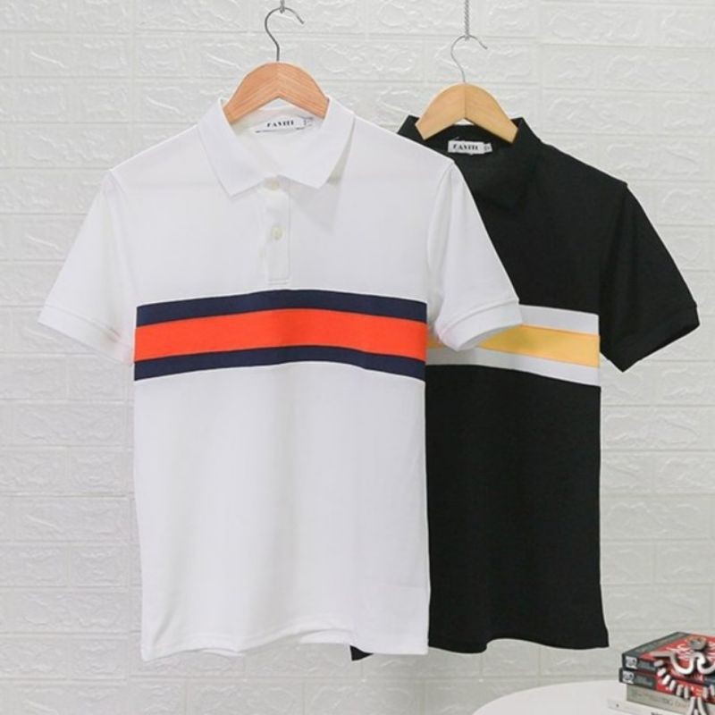 Áo phông nam có cổ đẹp tay ngắn mẫu Polo kẻ ngang mới AT128 | BigBuy360 - bigbuy360.vn