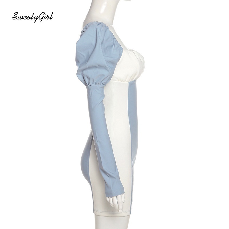 Đầm ôm dáng tay dài cổ vuông màu tương phản thời trang cho nữ